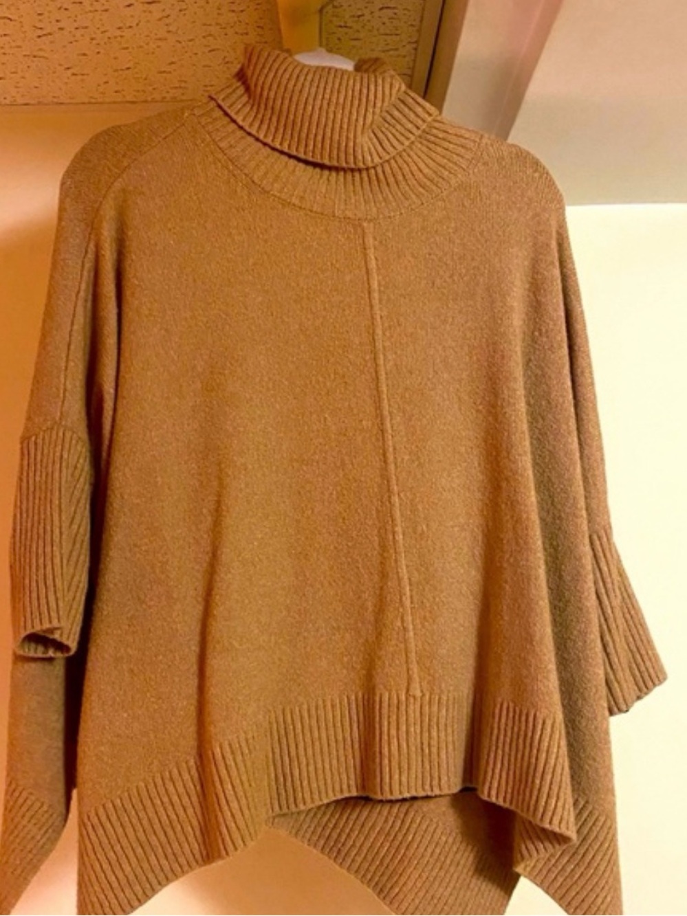 Loft Turtleneck Poncho Sweater in Camel